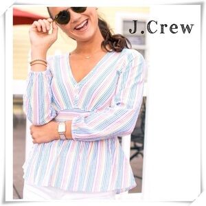 J.Crew V-neck Peplum Top in Rainbow Seersucker Size 2 Style #AM647